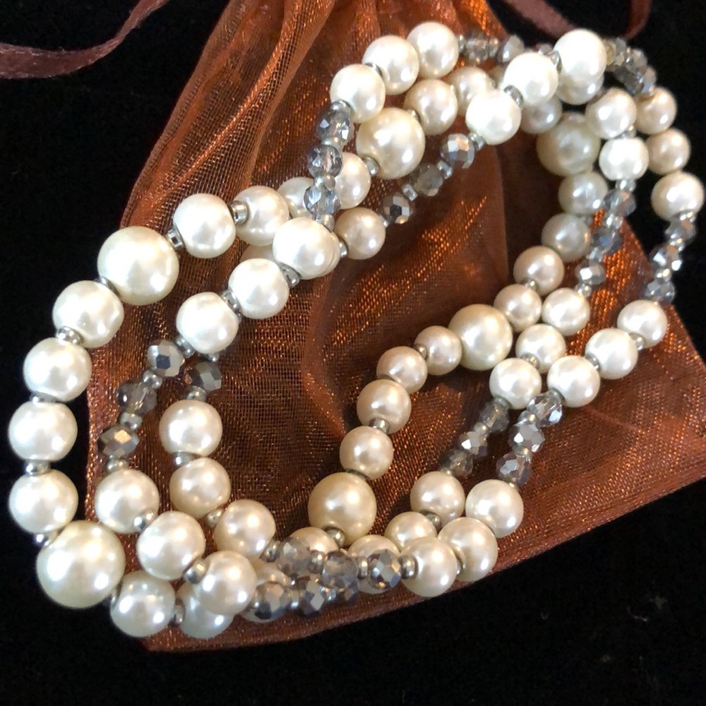Cream Pearls With Grey Beads & Crystals
